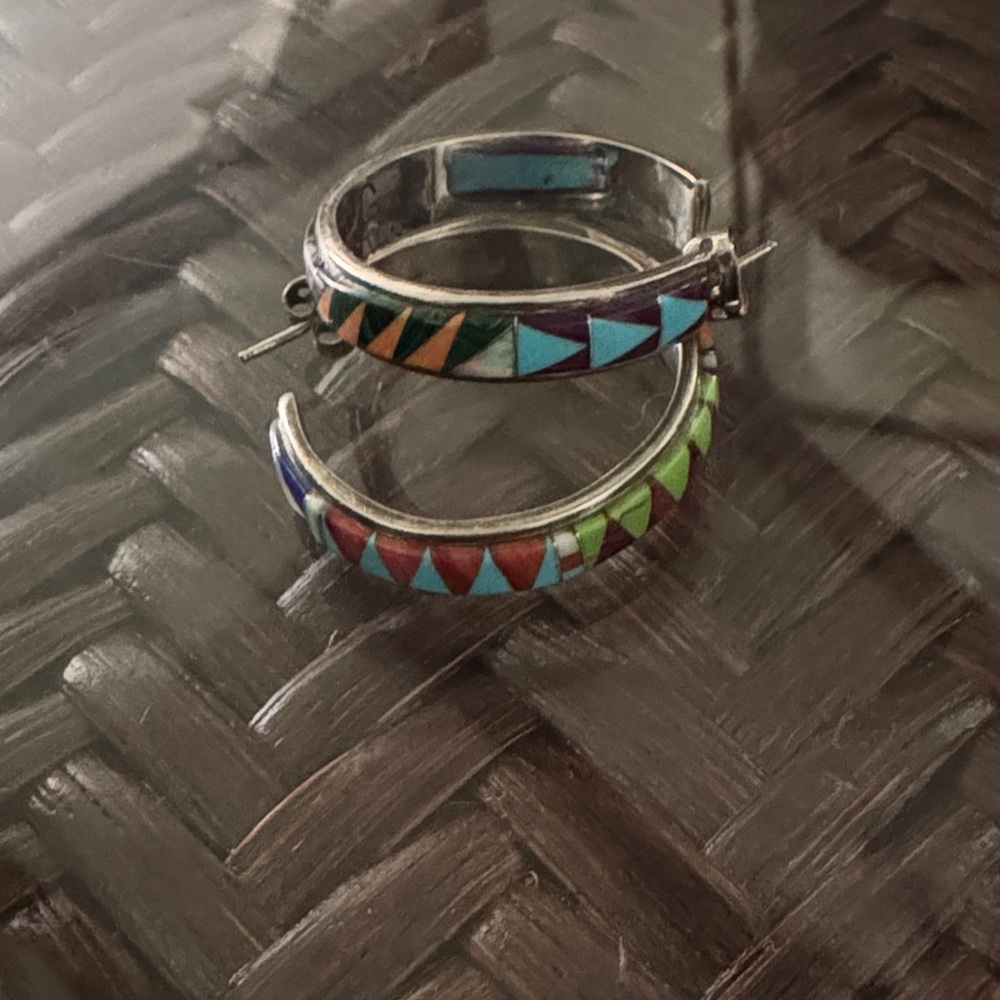 Colorful Inlay Hoop Earrings - Multi-Color
